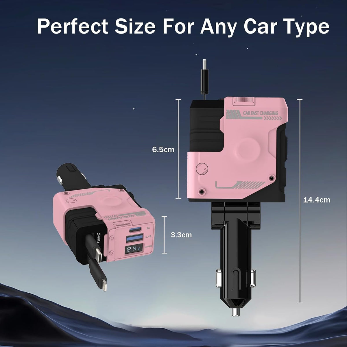 Retractable Car Charger, 4 in 1 66W Fast Charging USB C Car Charger