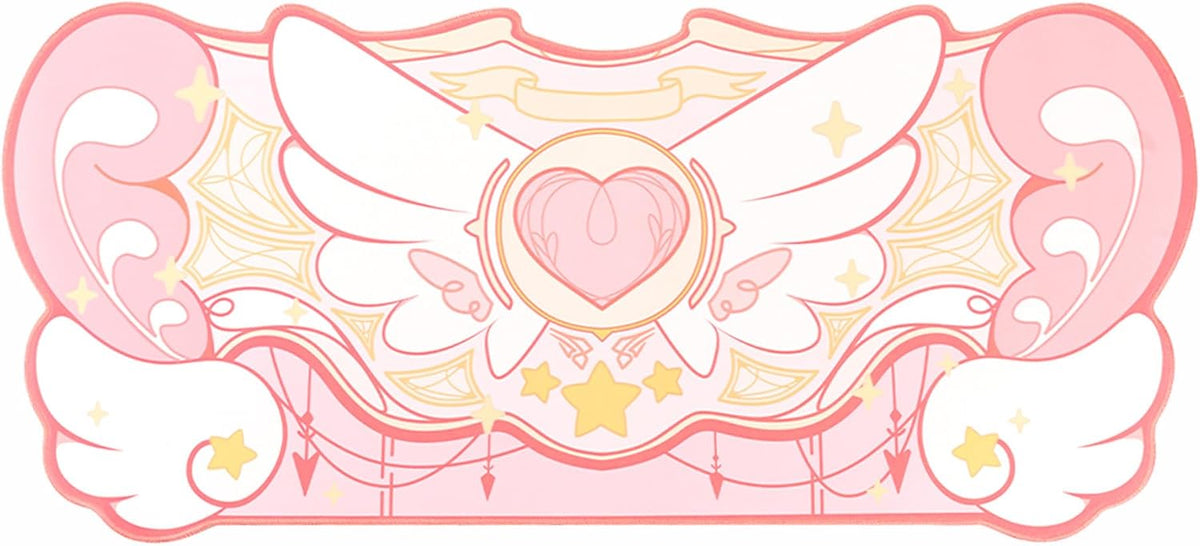 Large Gaming Mouse Pad Kawaii Pink Non-Slip Rubber Back Mouse Pad Big Waterproof Desk Mat for Keyboard and Mouse Perfect for Gaming,or Home Office Work - Star Wings（Super Dense Cloth）