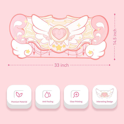 Large Gaming Mouse Pad Kawaii Pink Non-Slip Rubber Back Mouse Pad Big Waterproof Desk Mat for Keyboard and Mouse Perfect for Gaming,or Home Office Work - Star Wings（Super Dense Cloth）