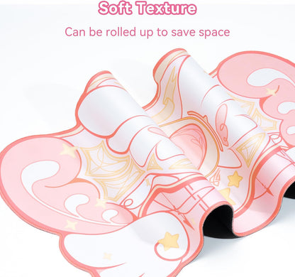 Large Gaming Mouse Pad Kawaii Pink Non-Slip Rubber Back Mouse Pad Big Waterproof Desk Mat for Keyboard and Mouse Perfect for Gaming,or Home Office Work - Star Wings（Super Dense Cloth）