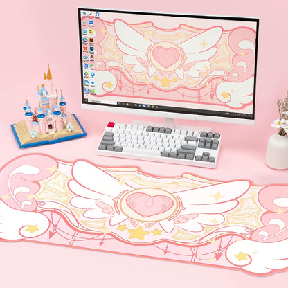 Large Gaming Mouse Pad Kawaii Pink Non-Slip Rubber Back Mouse Pad Big Waterproof Desk Mat for Keyboard and Mouse Perfect for Gaming,or Home Office Work - Star Wings（Super Dense Cloth）
