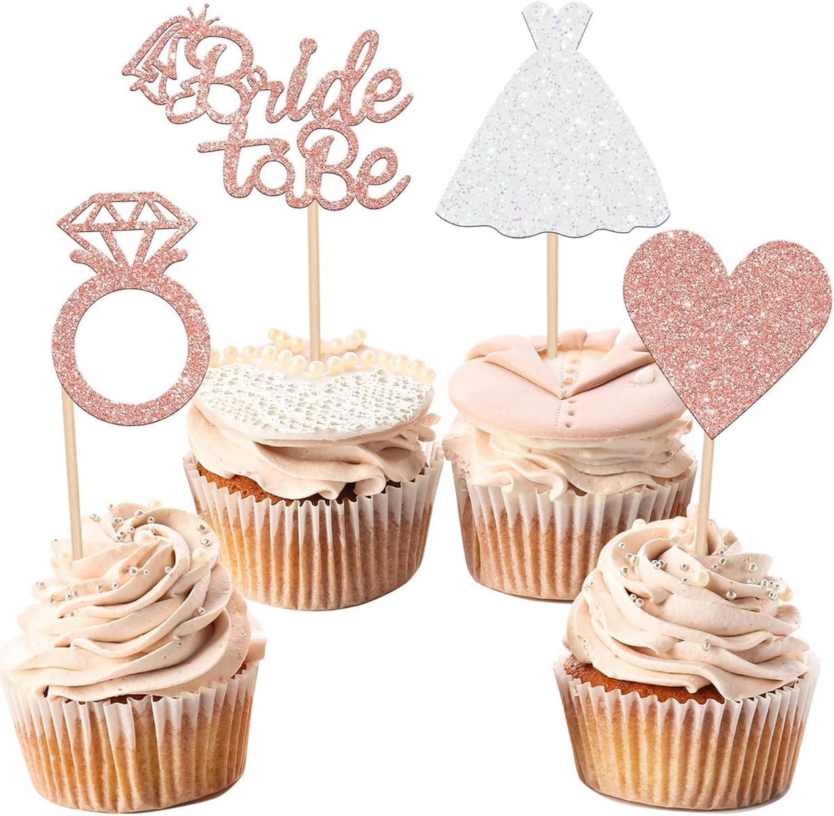 24 PCS Bride to Be Cupcake Toppers with Heart Ring Dress Bridal Shower Cupcake Picks Wedding Engagement Bachelorette Party Cake Decorations Supplies