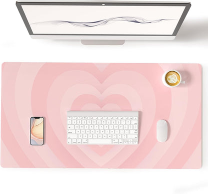 Large Mouse Pad Pink, PU Leather Desk Mat, 31.5" x 11.8"
