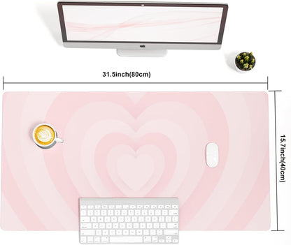 Large Mouse Pad Pink, PU Leather Desk Mat, 31.5" x 11.8"