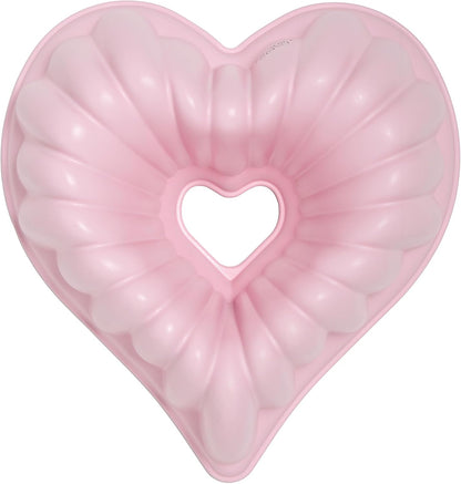 Paris Hilton Heart Shaped Fluted Cake Pan, Cast Aluminum with Clean Ceramic Nonstick Bakeware Fluted Tube Pan, Dishwasher Safe, Made without PFAS, PFOA, PFOS & PFTE, 9-Inch, Pink