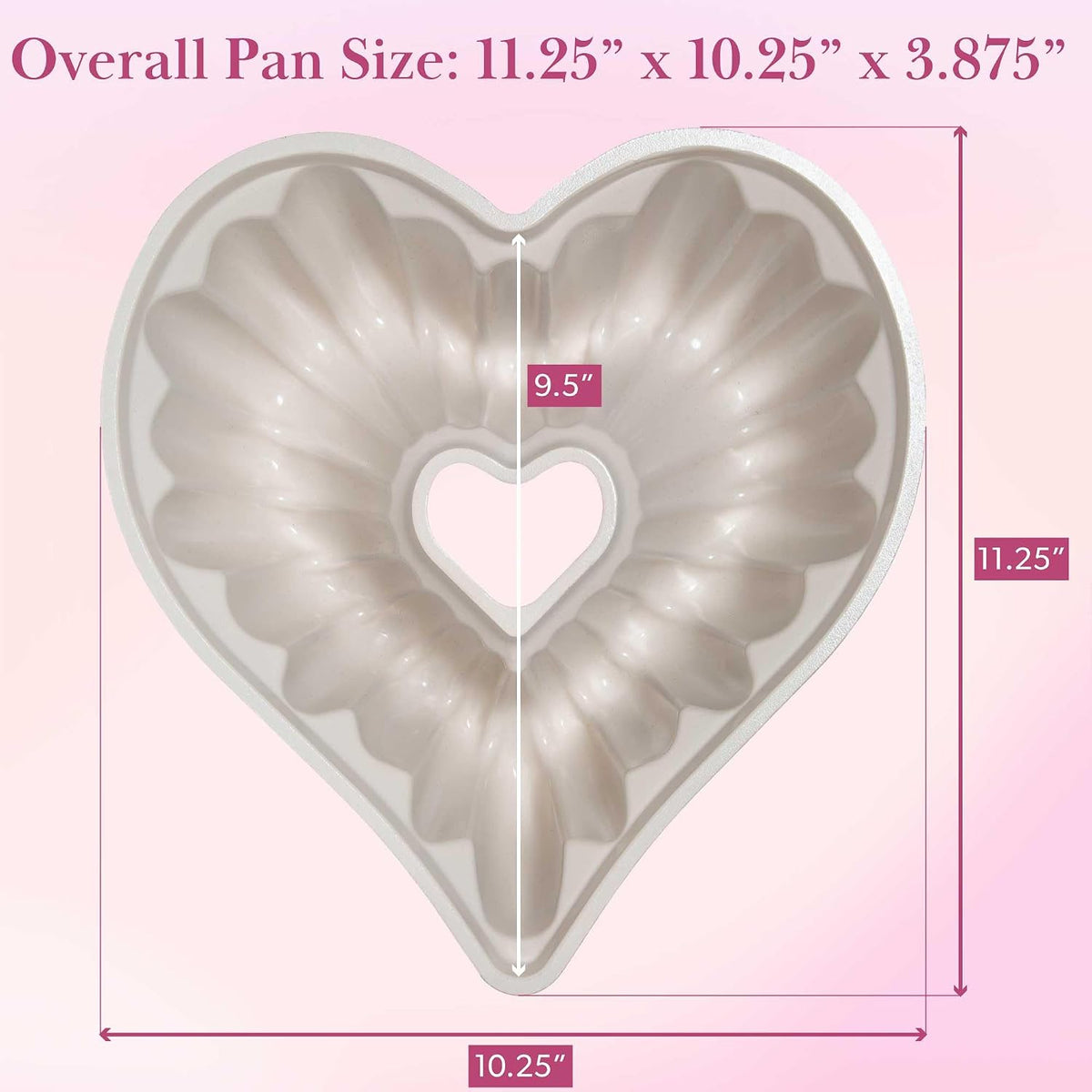 Paris Hilton Heart Shaped Fluted Cake Pan, Cast Aluminum with Clean Ceramic Nonstick Bakeware Fluted Tube Pan, Dishwasher Safe, Made without PFAS, PFOA, PFOS & PFTE, 9-Inch, Pink
