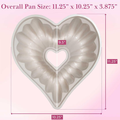 Paris Hilton Heart Shaped Fluted Cake Pan, Cast Aluminum with Clean Ceramic Nonstick Bakeware Fluted Tube Pan, Dishwasher Safe, Made without PFAS, PFOA, PFOS & PFTE, 9-Inch, Pink