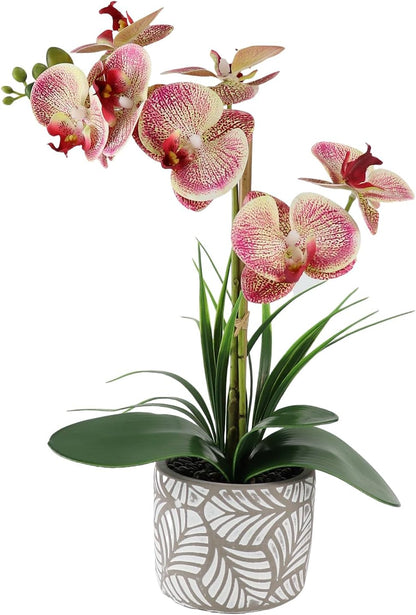 Artificial Orchid Flower Plant, 14.9'' Real Touch Faux Orchid Pink with Ceramic Vase, Fake Orchid Arrangements Home Office Decor Indoor Outdoor Wedding Table Centerpieces