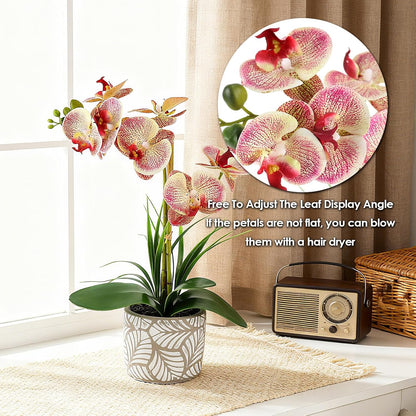 Artificial Orchid Flower Plant, 14.9'' Real Touch Faux Orchid Pink with Ceramic Vase, Fake Orchid Arrangements Home Office Decor Indoor Outdoor Wedding Table Centerpieces