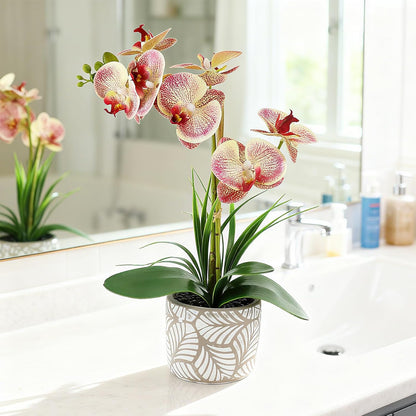 Artificial Orchid Flower Plant, 14.9'' Real Touch Faux Orchid Pink with Ceramic Vase, Fake Orchid Arrangements Home Office Decor Indoor Outdoor Wedding Table Centerpieces