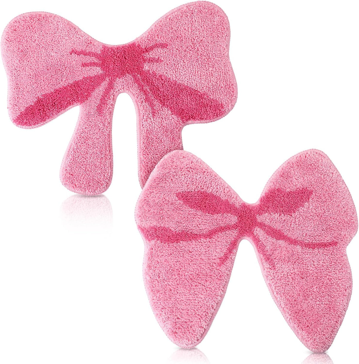 2 Pcs Pink Bow Bow Shaped Bathroom Rugs, Non Slip Plush Bath Mats