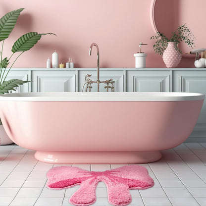 2 Pcs Pink Bow Bow Shaped Bathroom Rugs, Non Slip Plush Bath Mats
