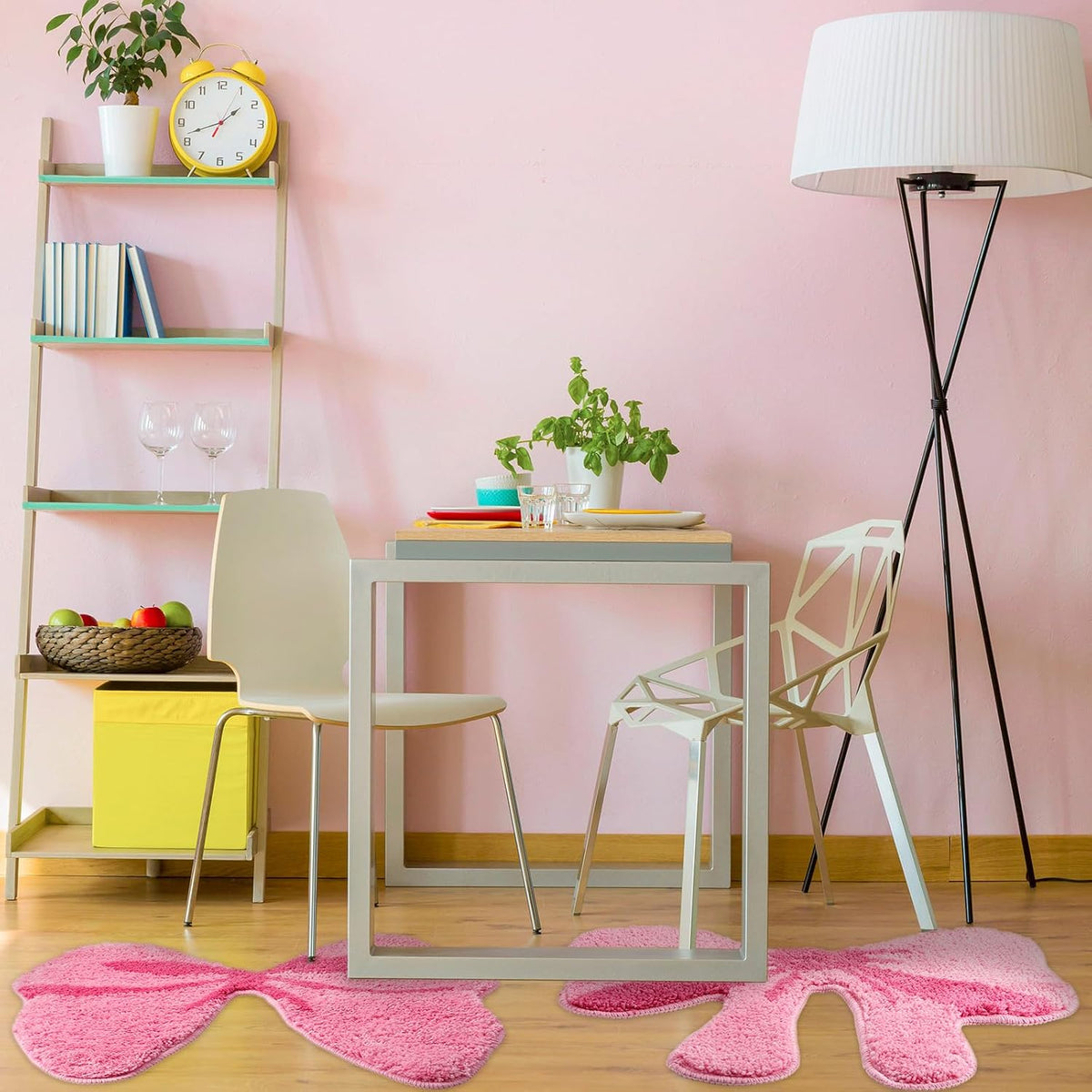 2 Pcs Pink Bow Bow Shaped Bathroom Rugs, Non Slip Plush Bath Mats