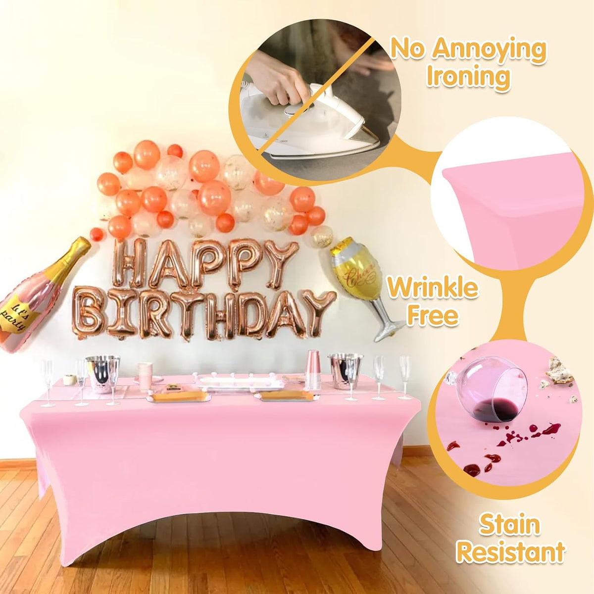6 Pack Pink Spandex Table Covers for 6ft Rectangle Tables