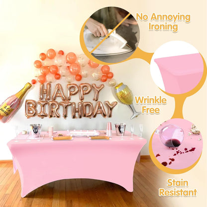 6 Pack Pink Spandex Table Covers for 6ft Rectangle Tables