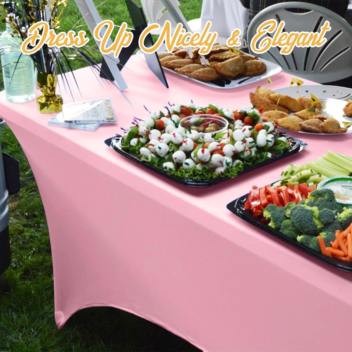 6 Pack Pink Spandex Table Covers for 6ft Rectangle Tables