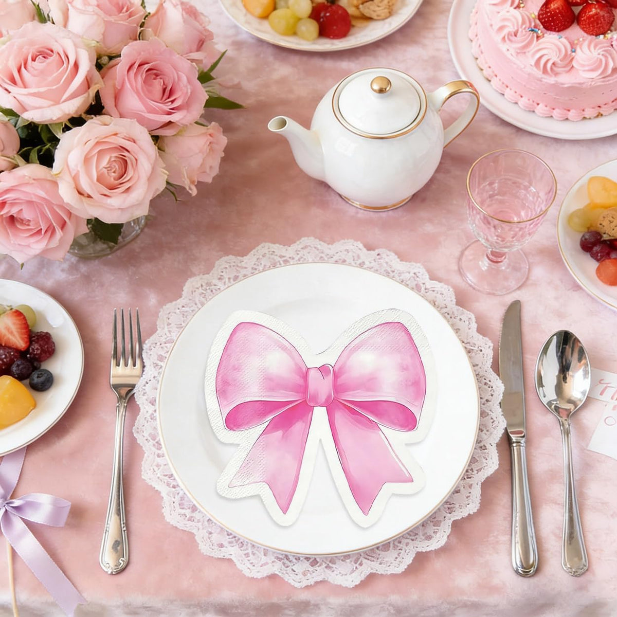 Paper Napkins Disposable Decorative Pink Bow Shaped Dinner/Lunch Napkins for Party, Home Table Decor. 50PCS, 3-Ply, Folded 6.22 x 6.22 In.