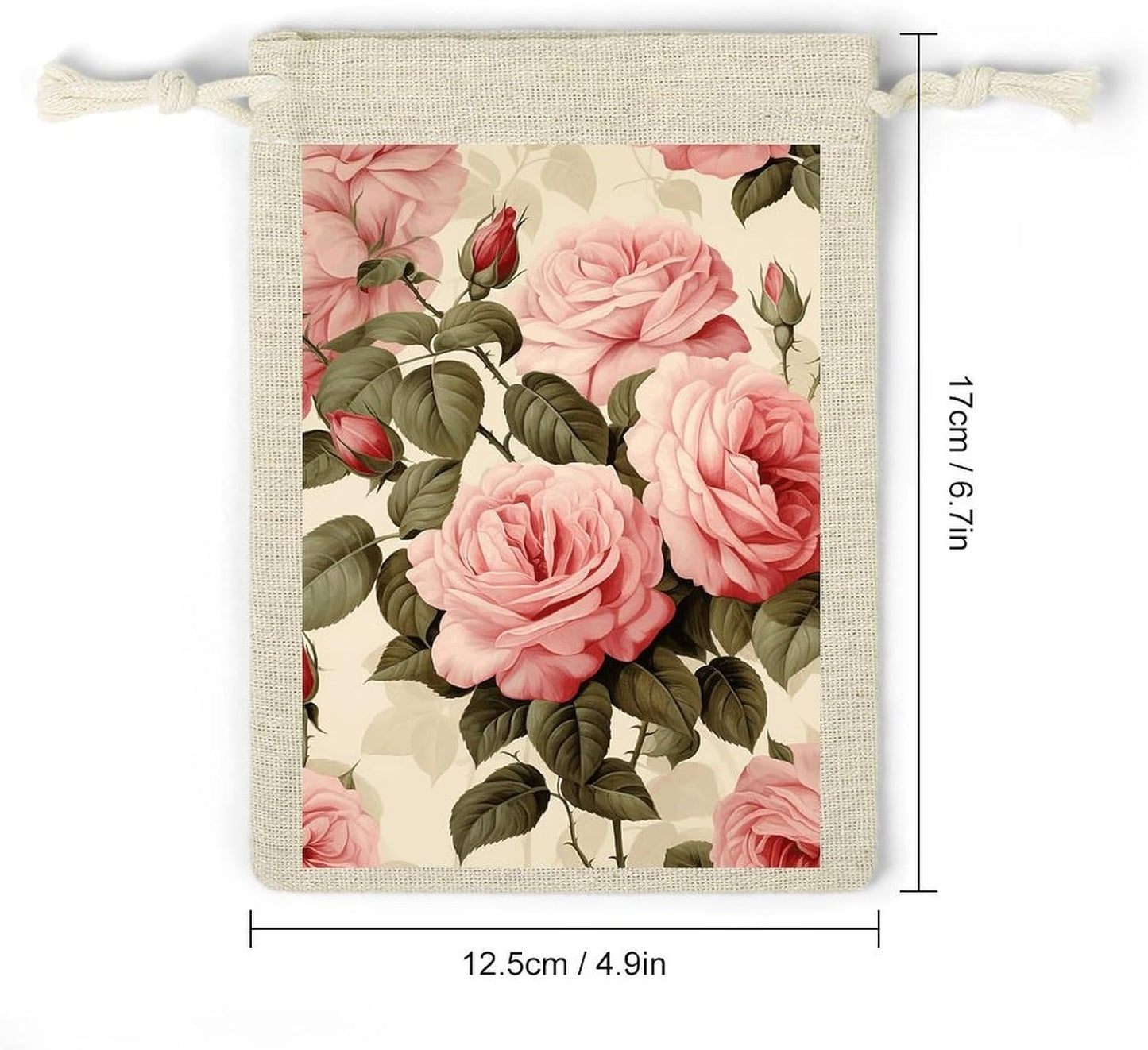 JWSDKNJ 8 Pcs Drawstring Gift Bags 4.9" X 6.7" Peach Roses on Pattern Jewelry Pouches Shiny Wedding Party Favor Bags Reusable for Party, Christmas, DIY Craft