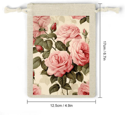 JWSDKNJ 8 Pcs Drawstring Gift Bags 4.9" X 6.7" Peach Roses on Pattern Jewelry Pouches Shiny Wedding Party Favor Bags Reusable for Party, Christmas, DIY Craft