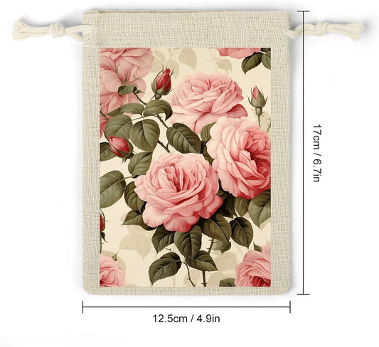 JWSDKNJ 8 Pcs Drawstring Gift Bags 4.9" X 6.7" Peach Roses on Pattern Jewelry Pouches Shiny Wedding Party Favor Bags Reusable for Party, Christmas, DIY Craft