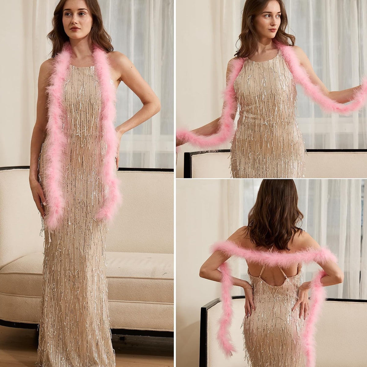 2 Yards 20g Fluffy Marabou Feather Boa for DIY Craft Sewing Trim Home Wedding Party Decoration-Light Pink