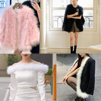 2 Yards 20g Fluffy Marabou Feather Boa for DIY Craft Sewing Trim Home Wedding Party Decoration-Light Pink