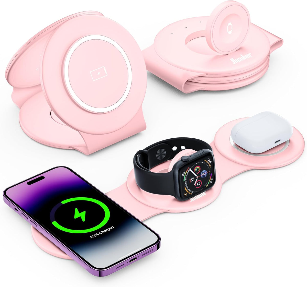 3-in-1 Wireless Charging Station for iPhone, Watch, AirPods, Pink