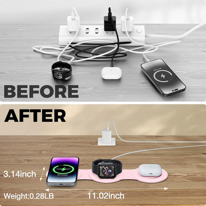 3-in-1 Wireless Charging Station for iPhone, Watch, AirPods, Pink