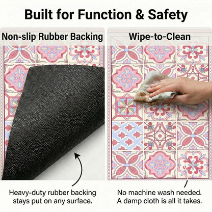 Boho Dish Drying Mat for Kitchen Counter - Super Absorbent Faux Leather Kitchen Mat, Quick Dry & Non-Slip Countertop Protector, Aesthetic Bohemian Decor for Coffee Bar (17"x31.5", Pink)