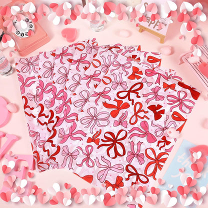100 Sheet Mother's Day Coquette Bows Tissue Paper, Red Pink Bow Heart Gift Wrapping Paper for Valentine's Day Party Supplies, 13.8 x 19.7 Inch