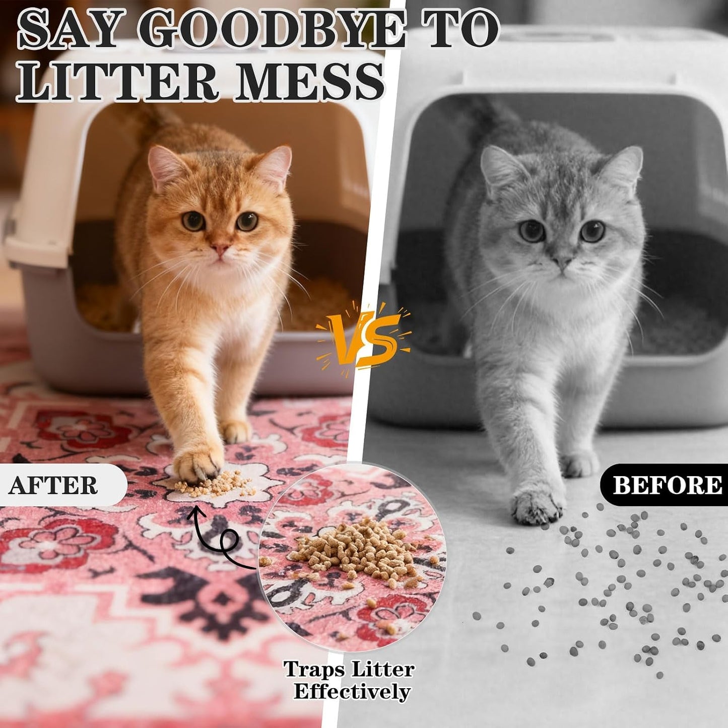 Cat Litter Mat, 32”x48” XL Non-Slip Urine Waterproof Litter Trapping Mat Easy to Clean Washable Litter Box Mat for Floor Soft on Kitty Paws, Indoor Food Mats Rug Pads for Bathroom Pink