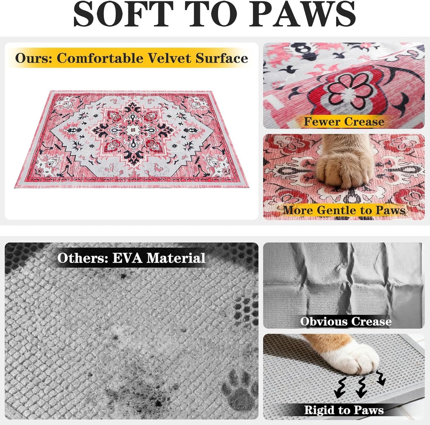 Cat Litter Mat, 32”x48” XL Non-Slip Urine Waterproof Litter Trapping Mat Easy to Clean Washable Litter Box Mat for Floor Soft on Kitty Paws, Indoor Food Mats Rug Pads for Bathroom Pink