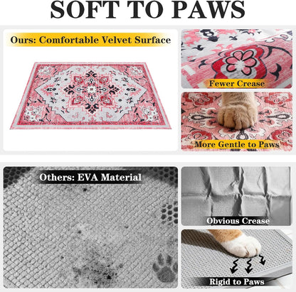 Cat Litter Mat, 32”x48” XL Non-Slip Urine Waterproof Litter Trapping Mat Easy to Clean Washable Litter Box Mat for Floor Soft on Kitty Paws, Indoor Food Mats Rug Pads for Bathroom Pink