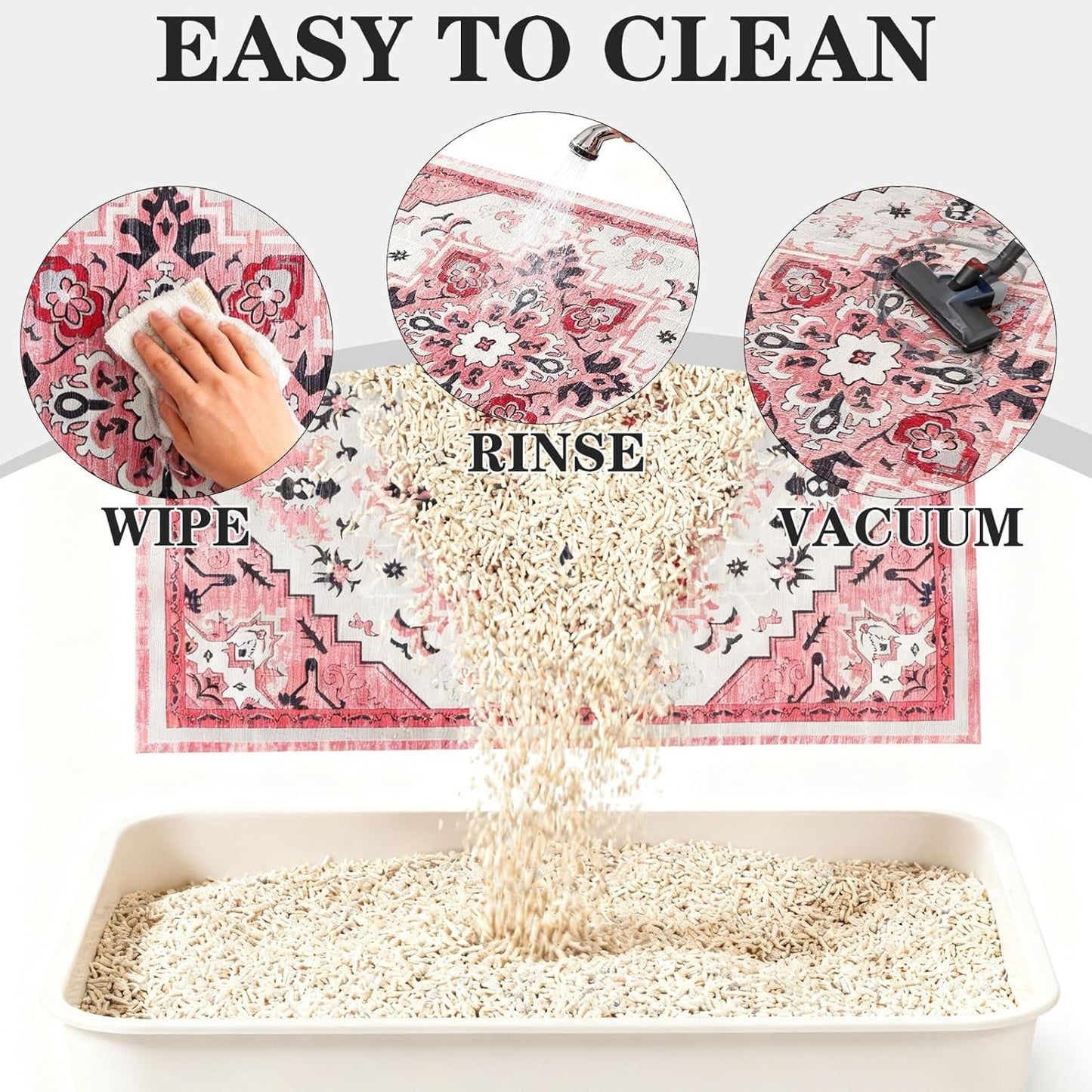Cat Litter Mat, 32”x48” XL Non-Slip Urine Waterproof Litter Trapping Mat Easy to Clean Washable Litter Box Mat for Floor Soft on Kitty Paws, Indoor Food Mats Rug Pads for Bathroom Pink