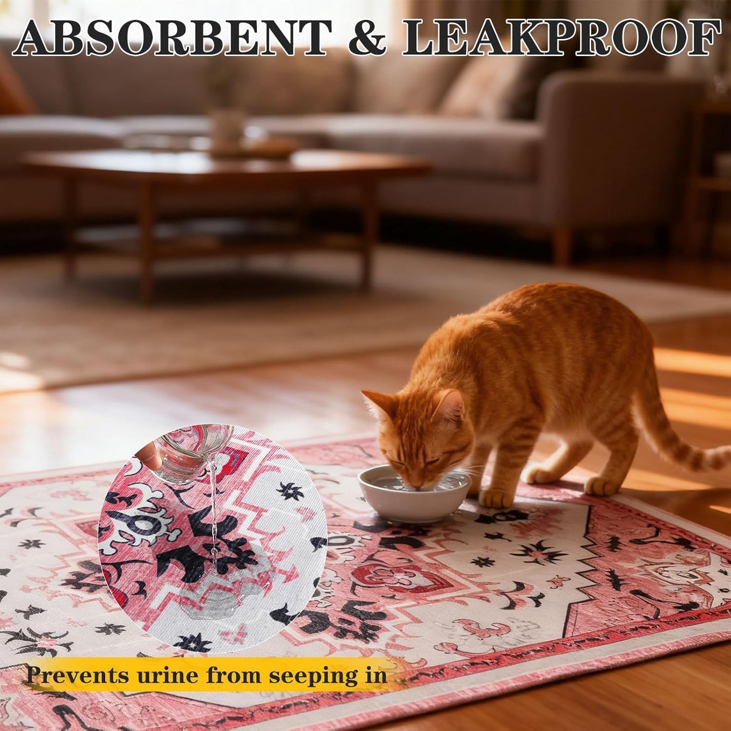 Cat Litter Mat, 32”x48” XL Non-Slip Urine Waterproof Litter Trapping Mat Easy to Clean Washable Litter Box Mat for Floor Soft on Kitty Paws, Indoor Food Mats Rug Pads for Bathroom Pink