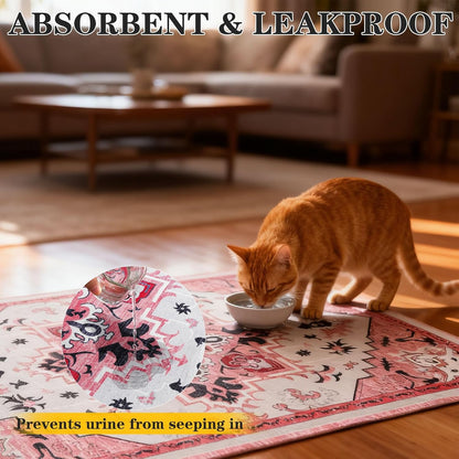 Cat Litter Mat, 32”x48” XL Non-Slip Urine Waterproof Litter Trapping Mat Easy to Clean Washable Litter Box Mat for Floor Soft on Kitty Paws, Indoor Food Mats Rug Pads for Bathroom Pink