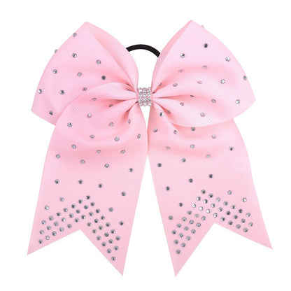 7 Inches Rhinestone Hair Bows Elastic Hair Tie Ribbon Large Cheer Bow Ponytail Holder Hair Band for Women Girls Kids Teens (Pink)