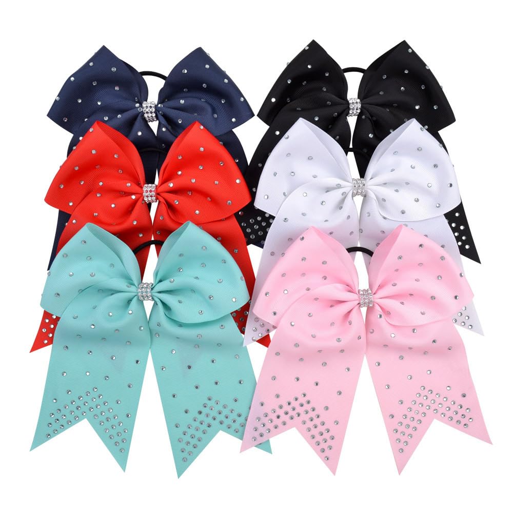 7 Inches Rhinestone Hair Bows Elastic Hair Tie Ribbon Large Cheer Bow Ponytail Holder Hair Band for Women Girls Kids Teens (Pink)