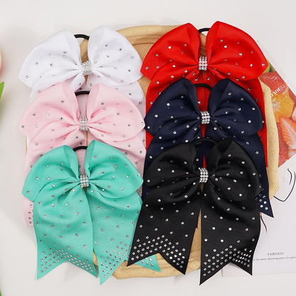 7 Inches Rhinestone Hair Bows Elastic Hair Tie Ribbon Large Cheer Bow Ponytail Holder Hair Band for Women Girls Kids Teens (Pink)