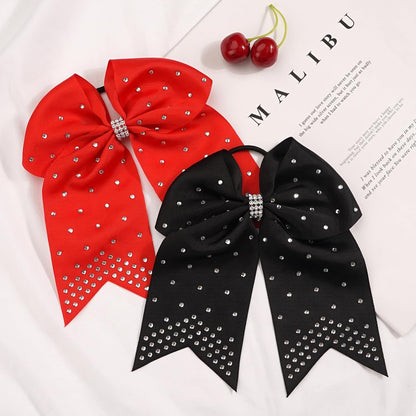 7 Inches Rhinestone Hair Bows Elastic Hair Tie Ribbon Large Cheer Bow Ponytail Holder Hair Band for Women Girls Kids Teens (Pink)