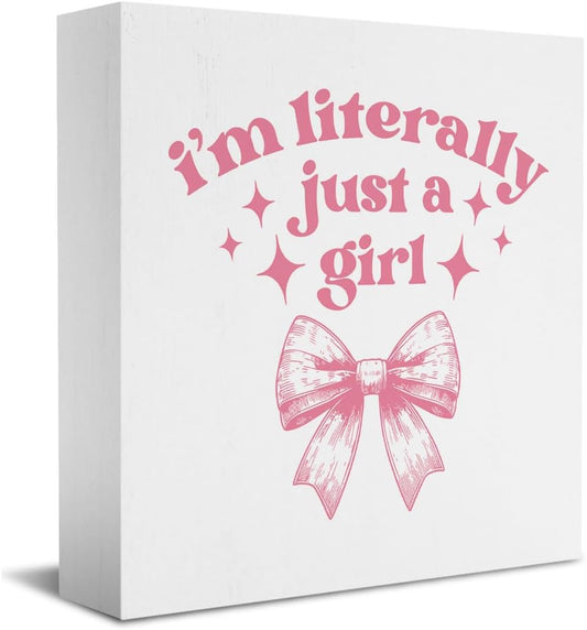 Dorm Room Decor for Teen Girls: Pink Desk Accessories, Clean Girl Room Decor, Pink Bathroom Wooden Box Sign