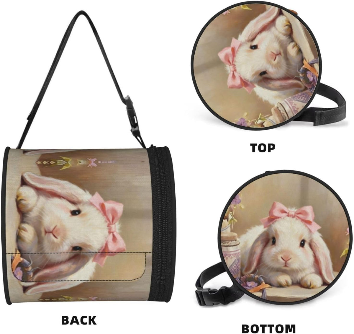 Round Tissue Holder Bag Car Hanging Tissue Boxes Cover with Adjustable Strap Foldable Roll Storage Bags with Zipper Tissues Case Organizer for Home Decor Toilet Office(Bunny Pink Bow)
