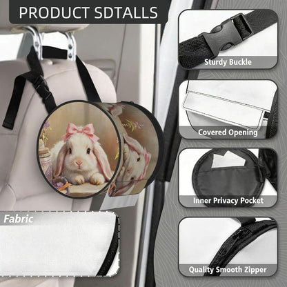 Round Tissue Holder Bag Car Hanging Tissue Boxes Cover with Adjustable Strap Foldable Roll Storage Bags with Zipper Tissues Case Organizer for Home Decor Toilet Office(Bunny Pink Bow)