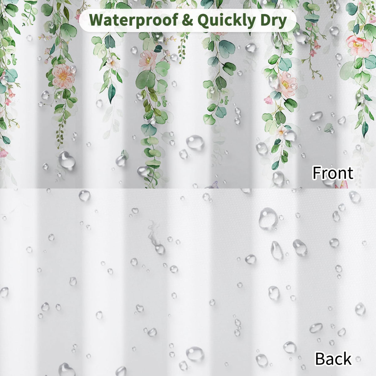 Fabric Shower Curtain with Hooks, Waterproof & Washable & Polyester, Green Pink Floral Shower Curtains for Bathroom, Spring Summer Rustic Flower Botanical Bathroom Curtain, House Gift, 71x74 Inch