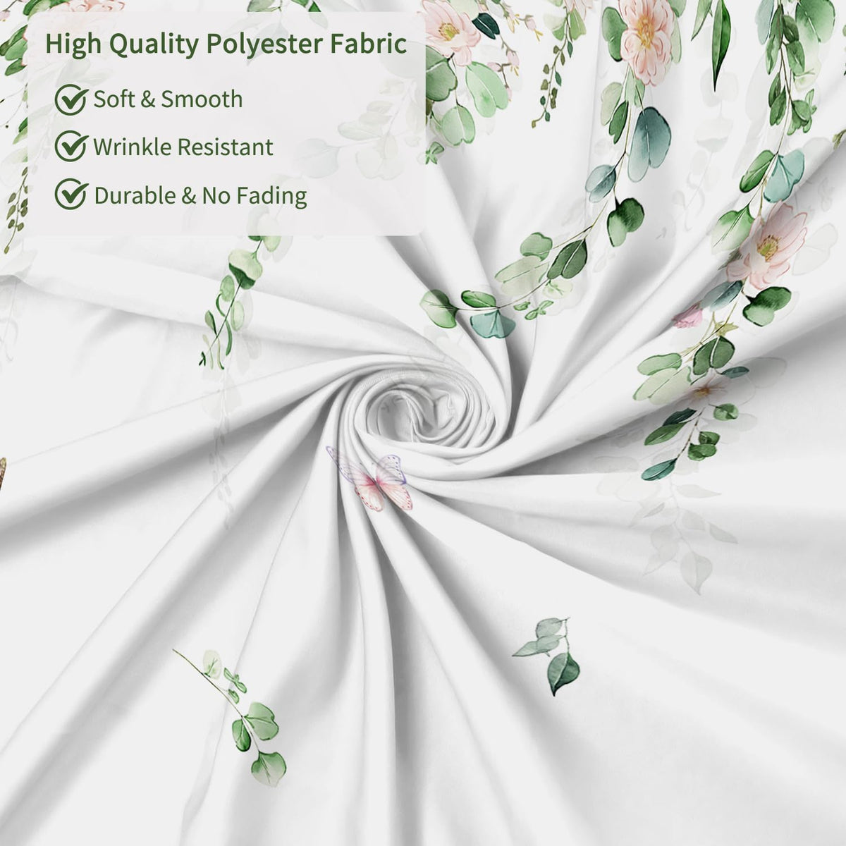 Fabric Shower Curtain with Hooks, Waterproof & Washable & Polyester, Green Pink Floral Shower Curtains for Bathroom, Spring Summer Rustic Flower Botanical Bathroom Curtain, House Gift, 71x74 Inch