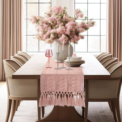 yuboo Pink Table Runner 48 Inches Long, Boho Dusty Rose Table Runner for Shabby Decor Farmhouse Dresser Runners for Bedroom, Nightstand, Coffee Table, Breakfast Table Decor