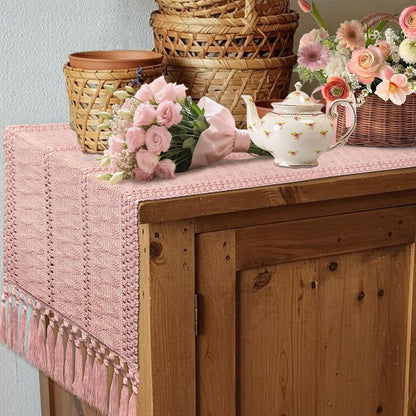 yuboo Pink Table Runner 48 Inches Long, Boho Dusty Rose Table Runner for Shabby Decor Farmhouse Dresser Runners for Bedroom, Nightstand, Coffee Table, Breakfast Table Decor