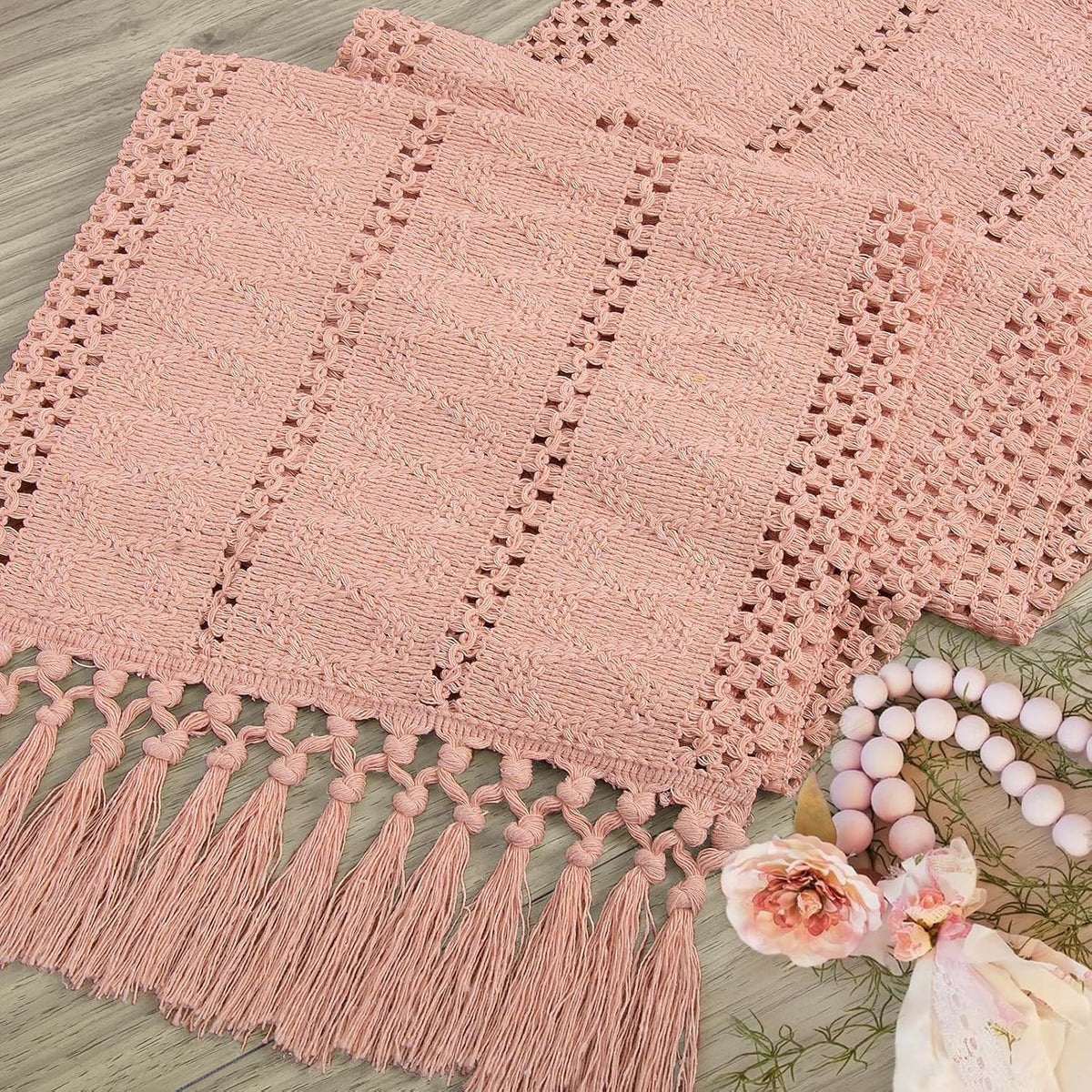 yuboo Pink Table Runner 48 Inches Long, Boho Dusty Rose Table Runner for Shabby Decor Farmhouse Dresser Runners for Bedroom, Nightstand, Coffee Table, Breakfast Table Decor