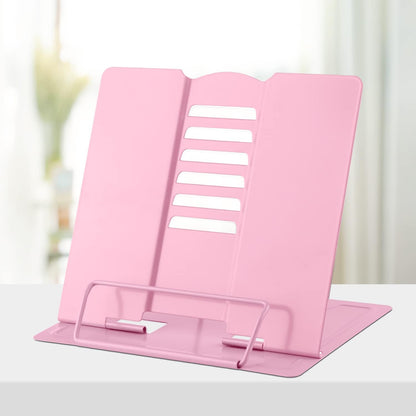 Honagu Book Stand Metal Desk Book Holder, Book Holders for Reading Hands Free, Adjustable Cookbook Documents Holder, Portable Bookstand for Music Books, Textbook, Recipe, Tablet, Ipad (Light Pink)