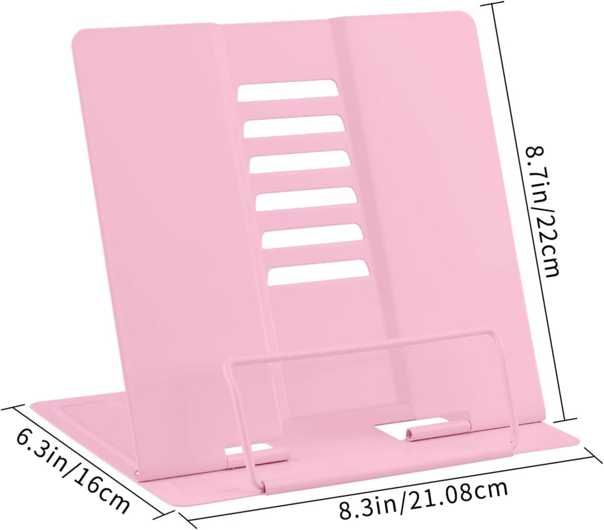 Honagu Book Stand Metal Desk Book Holder, Book Holders for Reading Hands Free, Adjustable Cookbook Documents Holder, Portable Bookstand for Music Books, Textbook, Recipe, Tablet, Ipad (Light Pink)